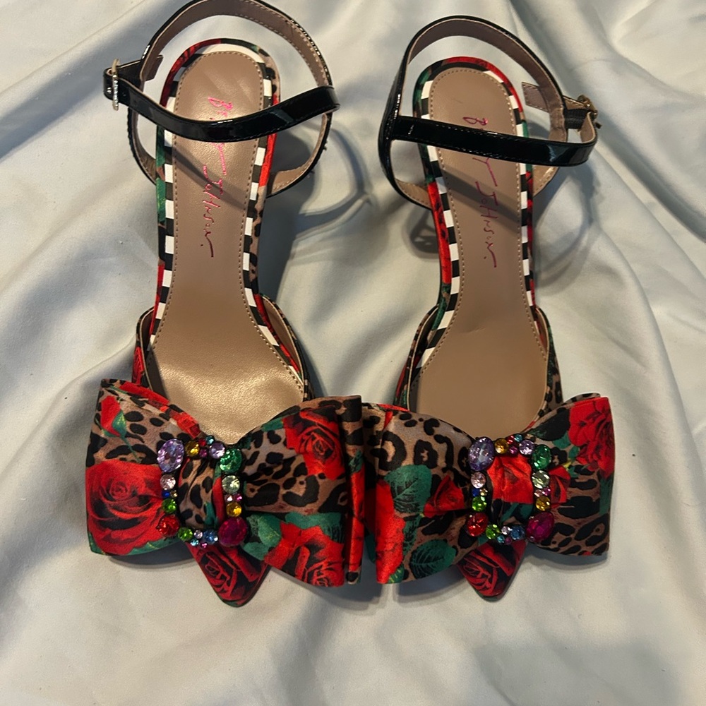 Red and Black Stiletto Heels with Bow Detail